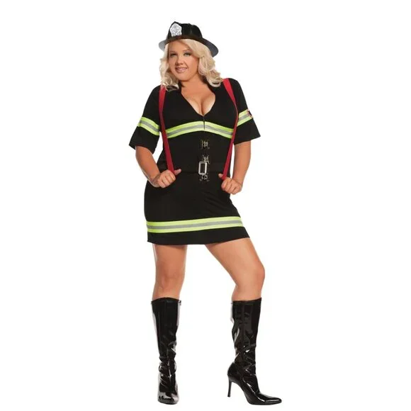 Plus Size Firefighter Firewoman Costume Lingerie Set Queen Size Roleplay Outfit - Picture 4 of 9